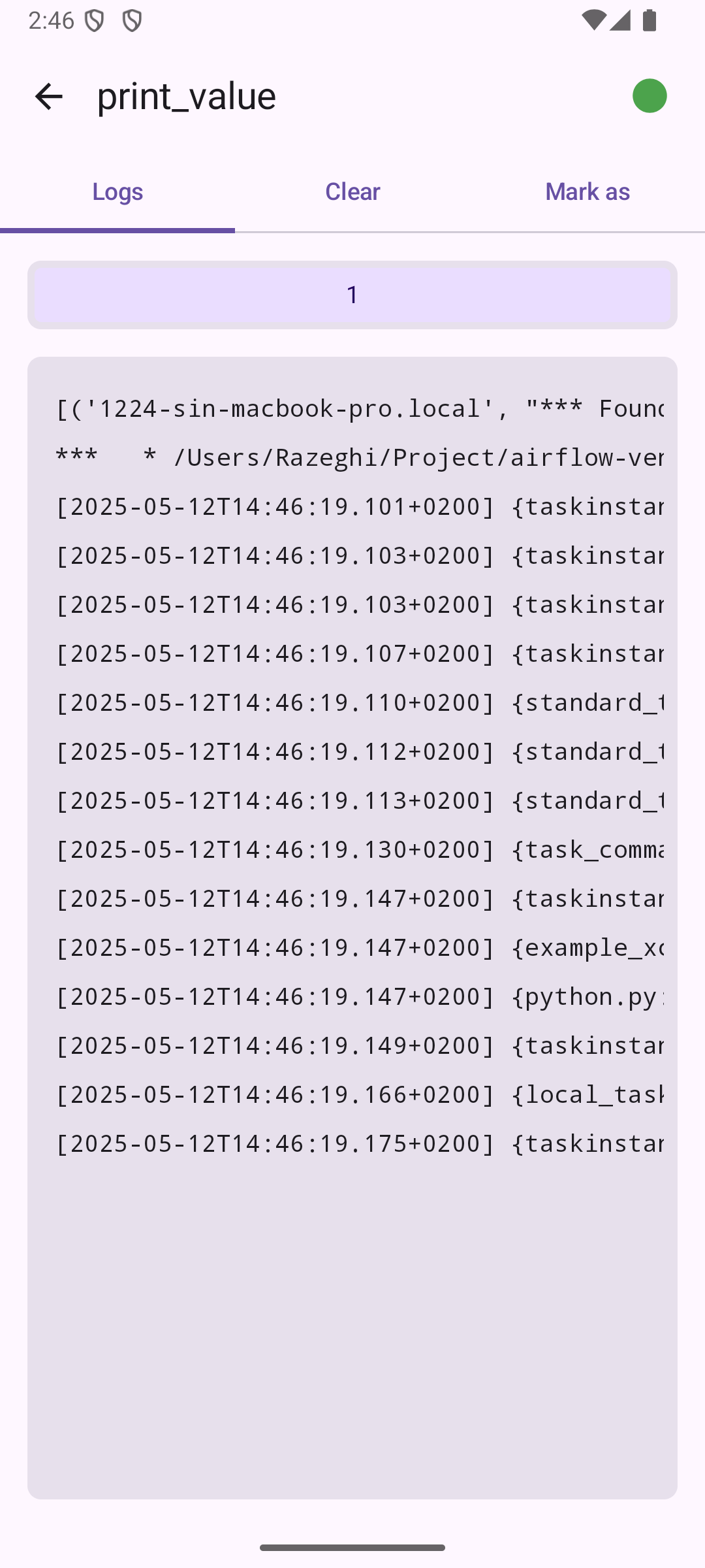 Screenshot 3: Task Logs
